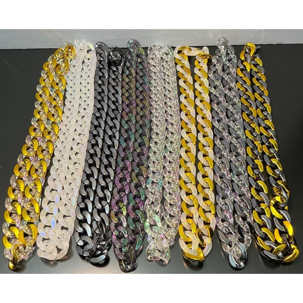 Hip Hop Cuban Chain Link Necklace Iridescent Jewelry 30” Large Acrylic Plastic